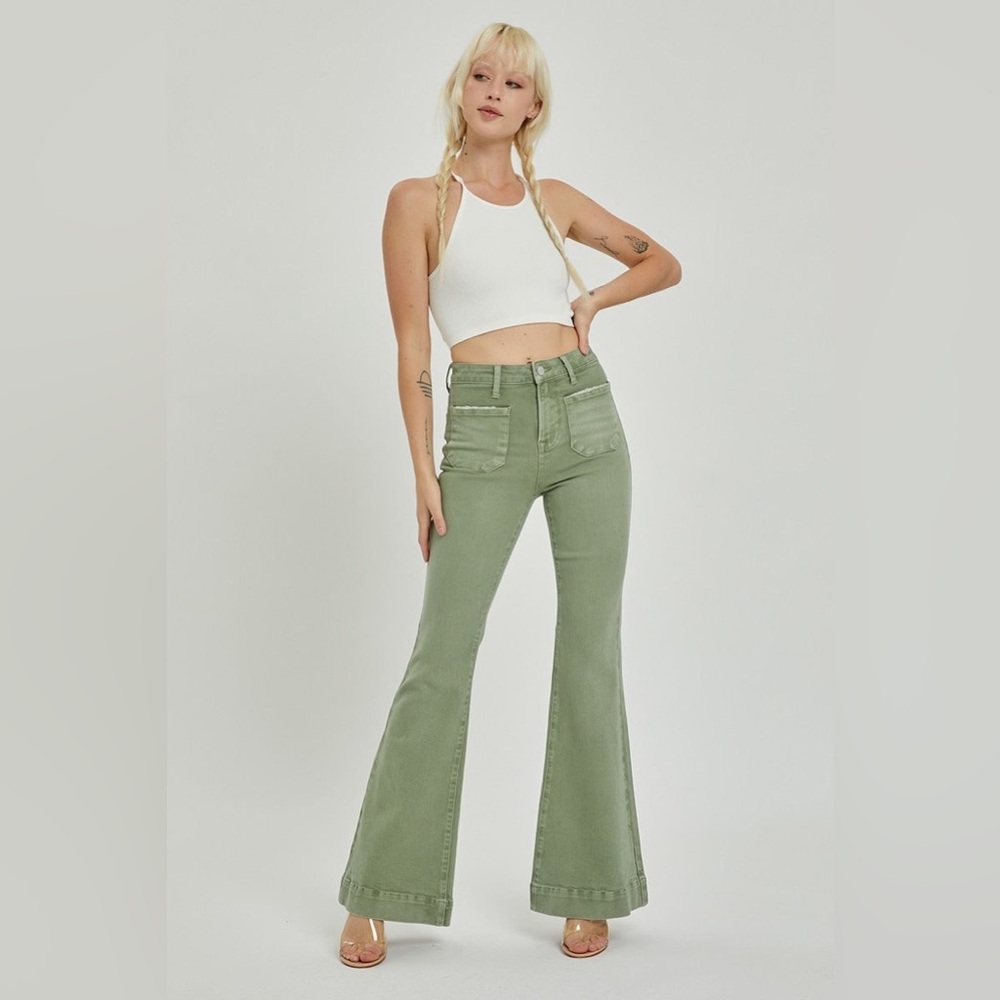 High Rise Patch Pocket Bell Bottom Jeans - Risen